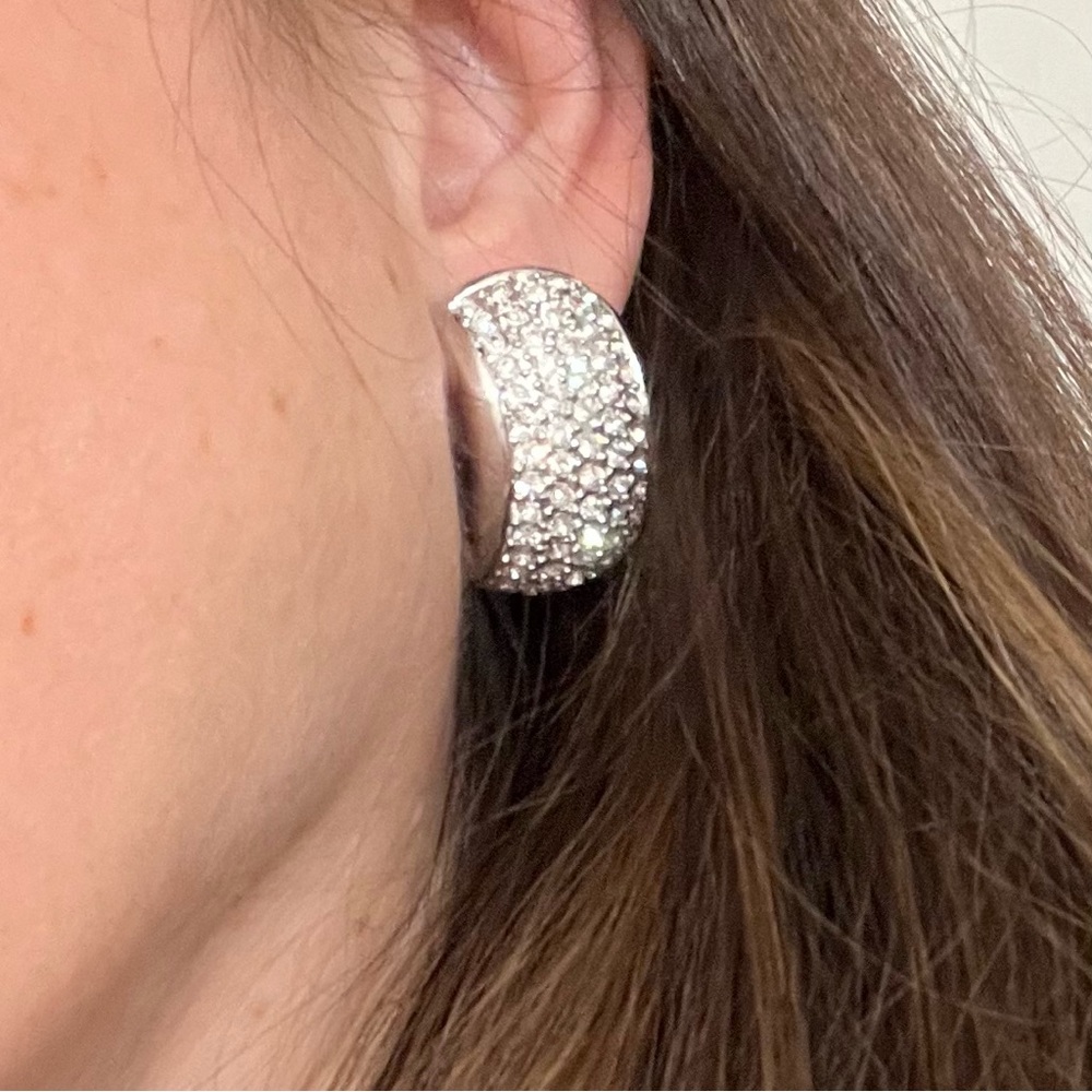 Christian Dior Vintage Silver Pave Crystal Half Hoop Clip-On Earrings - Picture 8 of 16
